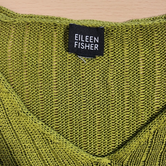 Eileen Fisher Sheen Olive Green 100% Cotton Longsleeve Heavyweight Knit Top L - Picture 7 of 11